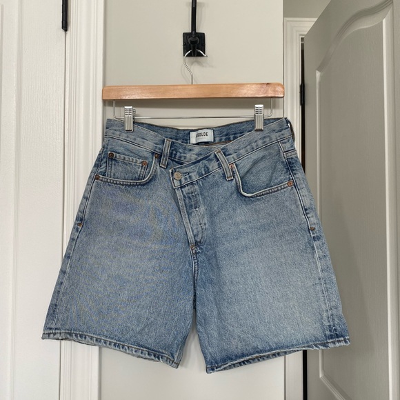 Agolde Criss Cross Denim Shorts - Picture 1 of 5